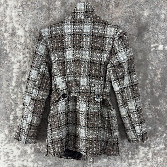 Qiuzhiyu Womens Size S Wool Blend Belted Plaid Button Coat Lined - Picture 6 of 10